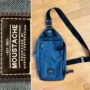 🥸Japanese Navy Sling Crossbody Messenger Slim Tech Bag Moustache Harvest Label